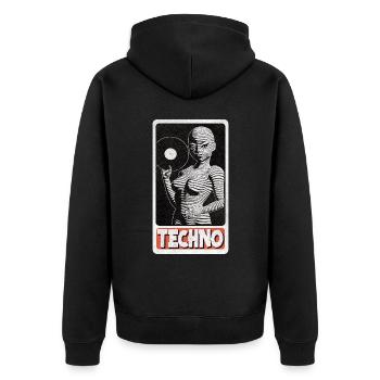 Young DJ woman with a record in her hand. - Unisex Premium Organic Zip Hoodie - black - Back - Nico (187cm)
