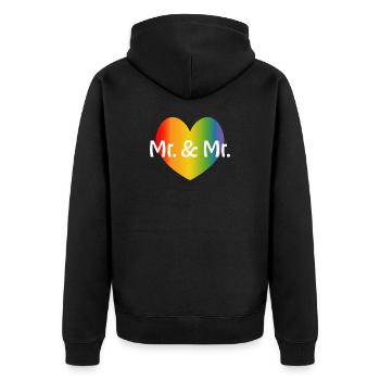 Rainbow Mr et Mr 2 coeur arc-en-ciel mariage gay - Veste à capuche bio Premium Unisexe - noir - Dos - Nico (187cm)