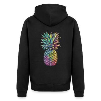Bunte Ananas in knalligen Farben - Unisex Premium Bio Zip Hoodie - Schwarz - Hinten - Nico (187cm)
