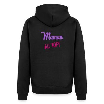 MAMA. MUTTERTAG. SCHÖNEN MUTTERTAG - Unisex Premium Bio Zip Hoodie - Schwarz - Hinten - Nico (187cm)