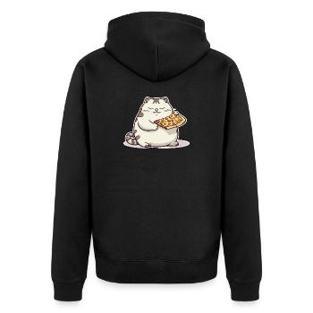 Dicke weiße Katze liebt ihre Pizza über alles - Unisex Premium Bio Zip Hoodie - Schwarz - Hinten - Nico (187cm)