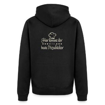 Pizzabäcker, Pizza - Unisex Premium Bio Zip Hoodie - Schwarz - Hinten - Nico (187cm)