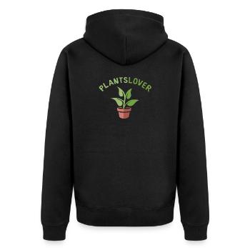 Pflanzenliebe mit Topfpflanze im Cartoon Stil - Unisex Premium Bio Zip Hoodie - Schwarz - Hinten - Nico (187cm)