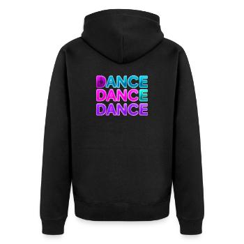 DANCE DANCE DANCE – Neon 80s mit Boxen - Unisex Premium Bio Zip Hoodie - Schwarz - Hinten - Nico (187cm)
