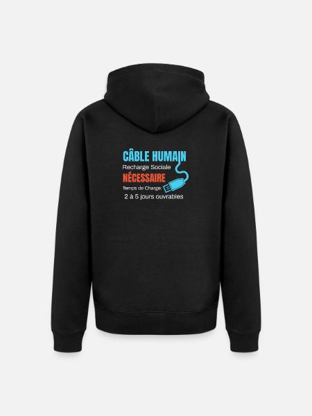 Human Cable Social Recharge humor - Unisex Premium Organic Zip Hoodie - black