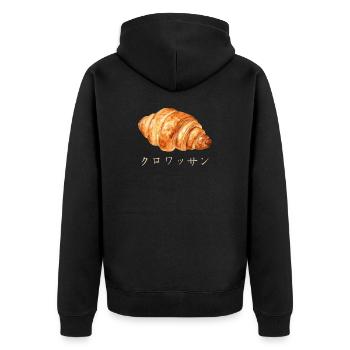 Cute Croissant Japanese Text Design - Unisex Premium Organic Zip Hoodie - black - Back - Nico (187cm)
