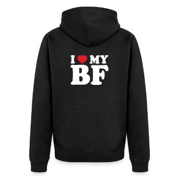 I Heart My BE Tee - Veste à capuche bio Premium Unisexe - noir - Dos - Nico (187cm)