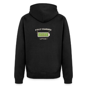 Full Battery – Ready for anything! - Unisex Premium Organic Zip Hoodie - black - Back - Nico (187cm)