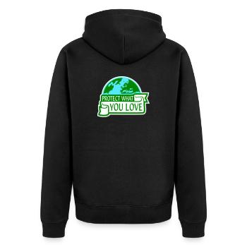 Protect What You Love Nature Protection Statement Logo - Unisex Premium Organic Zip Hoodie - black - Back - Nico (187cm)