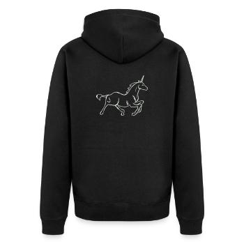 Laufendes Einhorn Linienzeichnung - Unisex Premium Bio Zip Hoodie - Schwarz - Hinten - Nico (187cm)