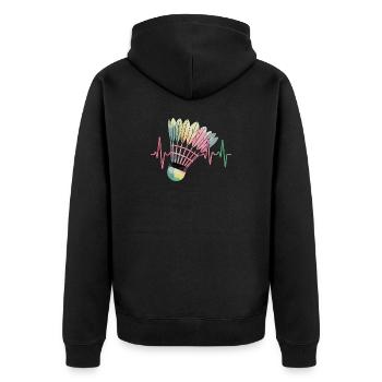 Badminton Heartbeat Colorful Shuttlecock Pulse For - Unisex Premium Organic Zip Hoodie - black - Back - Nico (187cm)