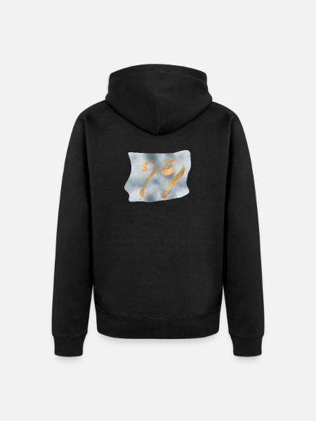 Golden question marks on blue - Unisex Premium Organic Zip Hoodie - black