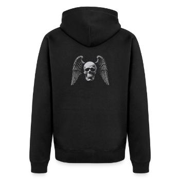 Winged Skull Gothic Emblem - Unisex Premium Organic Zip Hoodie - black - Back - Nico (187cm)