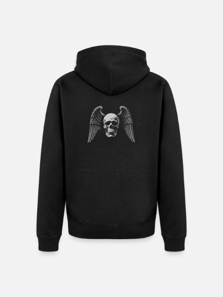 Winged Skull Gothic Emblem - Unisex Premium Organic Zip Hoodie - black