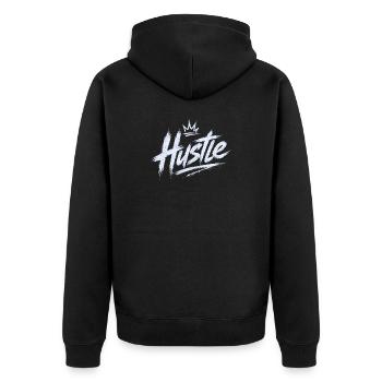 Hustle – Streetwear - Unisex Premium Bio Zip Hoodie - Schwarz - Hinten - Nico (187cm)
