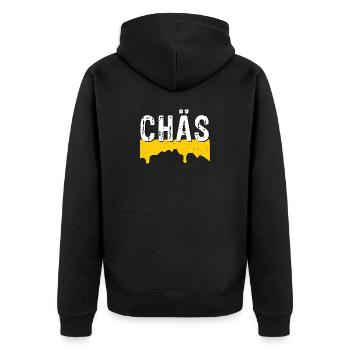 Chäs (SWISS CHEESE) - Unisex Premium Bio Zip Hoodie - Schwarz - Hinten - Nico (187cm)