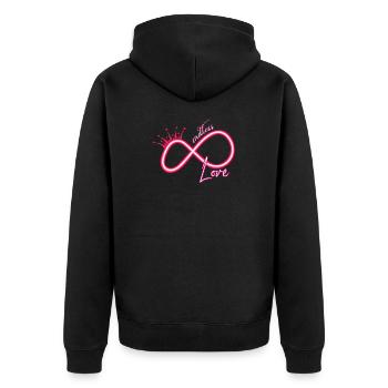 Unendlichkeitszeichen neon endless love - Unisex Premium Bio Zip Hoodie - Schwarz - Hinten - Nico (187cm)