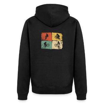 Quad-Silhouetten auf Farbblöcken - Unisex Premium Bio Zip Hoodie - Schwarz - Hinten - Nico (187cm)