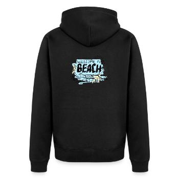 Willkommen bei Beach Scene - Unisex Premium Bio Zip Hoodie - Schwarz - Hinten - Nico (187cm)