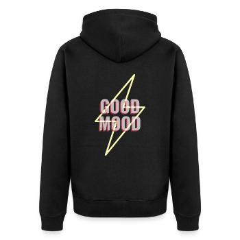 Gute Laune Shirt - Unisex Premium Bio Zip Hoodie - Schwarz - Hinten - Nico (187cm)