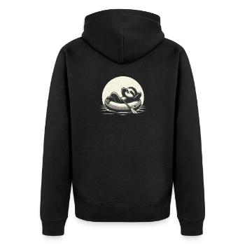 Faultier im Schlauchboot Vintage  - Unisex Premium Bio Zip Hoodie - Schwarz - Hinten - Nico (187cm)