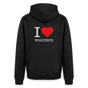 I LOVE WISCONSIN - Unisex Premium Organic Zip Hoodie - black - Back - Nico (187cm)