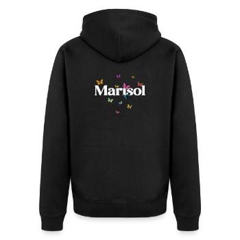 Schöner Mädchenname MARISOL mit Schmetterlingen  - Unisex Premium Bio Zip Hoodie - Schwarz - Hinten - Nico (187cm)