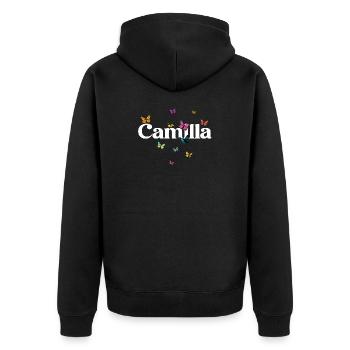 Schöner Mädchenname CAMILLA mit Schmetterlingen  - Unisex Premium Bio Zip Hoodie - Schwarz - Hinten - Nico (187cm)