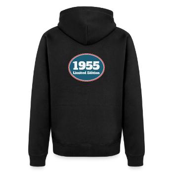 Limited Edition 1955 Geburtstag Design - Unisex Premium Bio Zip Hoodie - Schwarz - Hinten - Nico (187cm)