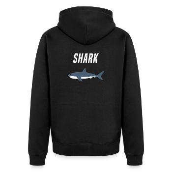 Nautic Design Hai Silhouette Kühne Typografie - Unisex Premium Bio Zip Hoodie - Schwarz - Hinten - Nico (187cm)