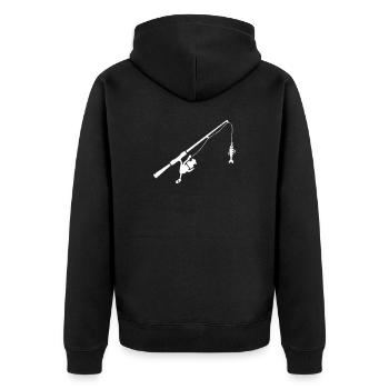 Angelrute Spinnrute Fisch Fang Vektor - Unisex Premium Bio Zip Hoodie - Schwarz - Hinten - Nico (187cm)
