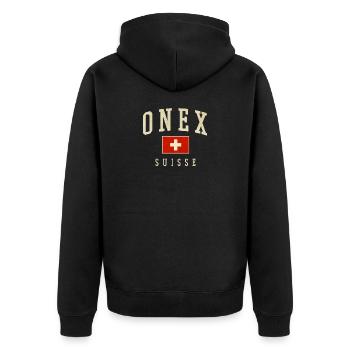ONEX Suisse Design - Drapeau suisse - Veste à capuche bio Premium Unisexe - noir - Dos - Nico (187cm)