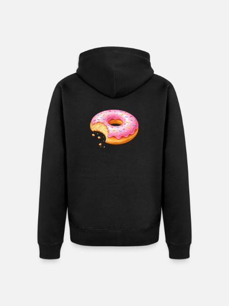 Donut with Bite – Sweet Dessert Design - Unisex Premium Organic Zip Hoodie - black