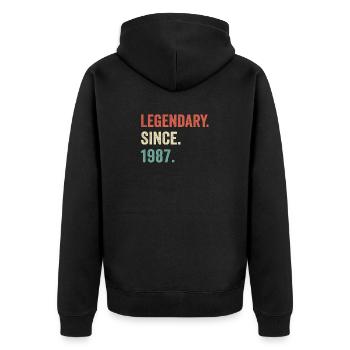 legendär seit 1987 - Unisex Premium Bio Zip Hoodie - Schwarz - Hinten - Nico (187cm)