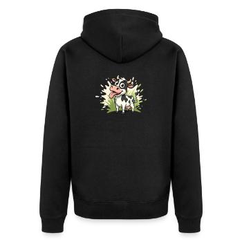 Kuh Cartoon auf Gras - Unisex Premium Bio Zip Hoodie - Schwarz - Hinten - Nico (187cm)