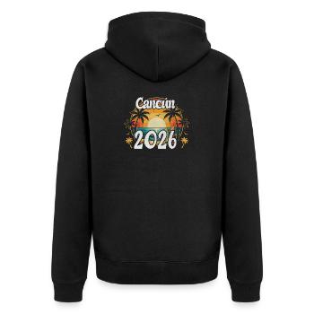 Cancun 2026 - Unisex Premium Bio Zip Hoodie - Schwarz - Hinten - Nico (187cm)