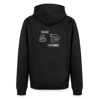 Auto You Suck Stop Whining Tuning KFZ Mechaniker - Unisex Premium Bio Zip Hoodie - Schwarz - Hinten - Nico (187cm)