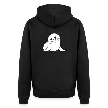 Baby Robbe Silhouette niedliches Tiermotiv - Unisex Premium Bio Zip Hoodie - Schwarz - Hinten - Nico (187cm)