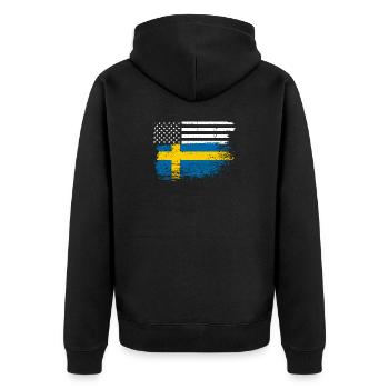 Flagge Fusion: US Nordic Brush - Unisex Premium Bio Zip Hoodie - Schwarz - Hinten - Nico (187cm)