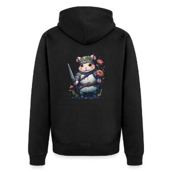 Hamster-Samurai: Ninja Hamster-Held - Unisex Premium Bio Zip Hoodie - Schwarz - Hinten - Nico (187cm)