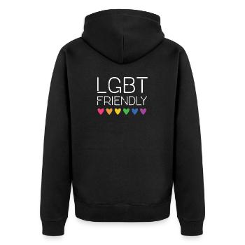 LGBT Friendly - Unisex Premium Organic Zip Hoodie - black - Back - Nico (187cm)