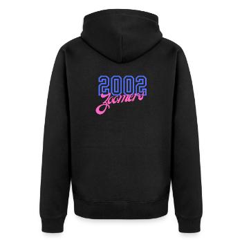 2002 Zoomers Sommer Retro Gradient Logo - Unisex Premium Bio Zip Hoodie - Schwarz - Hinten - Nico (187cm)