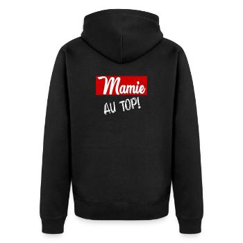 OMA. MUTTERTAG. ALLES GUTE ZUM GEBURTSTAG OMA. ICH LIEBE DICH - Unisex Premium Bio Zip Hoodie - Schwarz - Hinten - Nico (187cm)