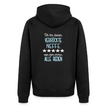 Verrückter Neffe Spruch Patenkind Neffen Patensohn - Unisex Premium Bio Zip Hoodie - Schwarz - Hinten - Nico (187cm)