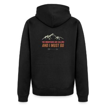 Die Berge rufen und ich muss gehen - Unisex Premium Bio Zip Hoodie - Schwarz - Hinten - Nico (187cm)