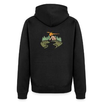 Zelt in Waldlandschaft - Natur und Outdoor Camp - Unisex Premium Bio Zip Hoodie - Schwarz - Hinten - Nico (187cm)