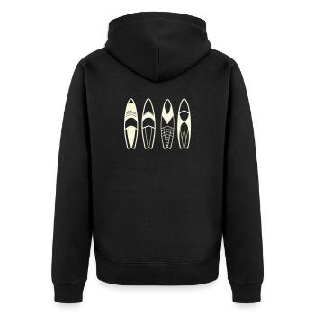 Minimalistische abstrakte Surfbretter - Unisex Premium Bio Zip Hoodie - Schwarz - Hinten - Nico (187cm)