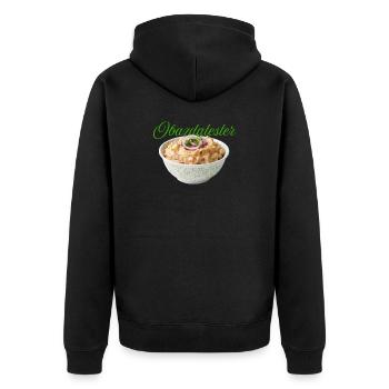 Bohnenmus mit Zwiebeln und Paprika - Unisex Premium Bio Zip Hoodie - Schwarz - Hinten - Nico (187cm)