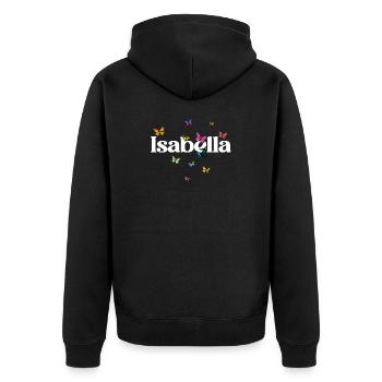 Schöner Mädchenname mit Schmetterlingen ISABELLA - Unisex Premium Bio Zip Hoodie - Schwarz - Hinten - Nico (187cm)