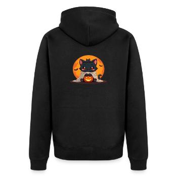 Halloween Katze mit Halloween Kürbis - Unisex Premium Bio Zip Hoodie - Schwarz - Hinten - Nico (187cm)